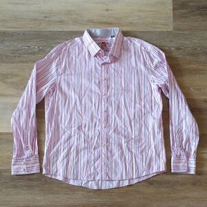 House Of Lords Striped Long Sleeve Button Down Shirt Flip Cuff Pink Size XXL